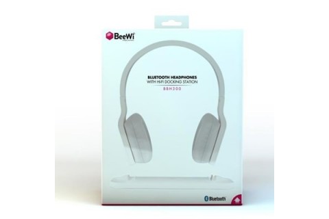 Beewi - Casque stéréo Bluetooth BLANC avec base