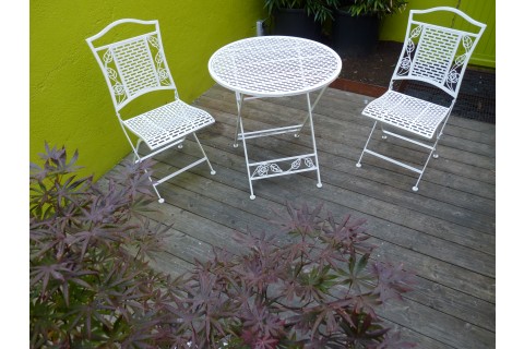 ENSEMBLE FLORA 1 GUÉRIDON PLIANT + 2 CHAISES PLIANTES blanc