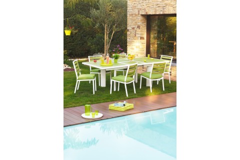 TABLE PIVERT AVEC RALLONGE PAPILLON 180/240 CM + 6 chaises - VERT