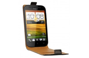 Etui cuir noir véritable pour HTC ONE SV