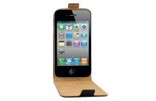 Etui Flip Noir en Cuir pour iPhone 4/4S